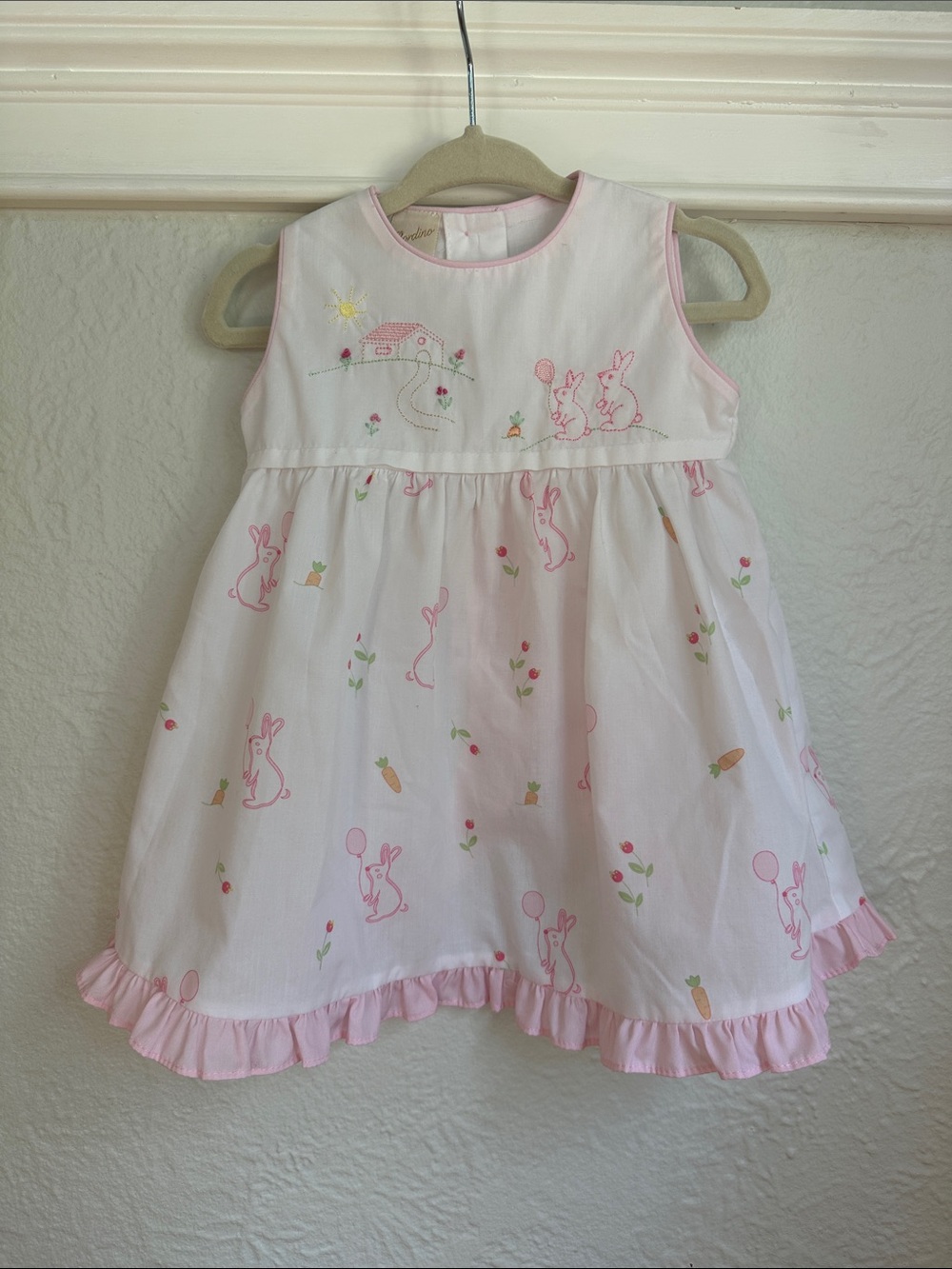 Pink Bunny Print Sleeveless Kids Dress